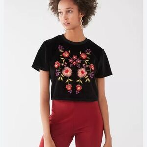 Urban Outfitters Black Tee with Floral Embroidery